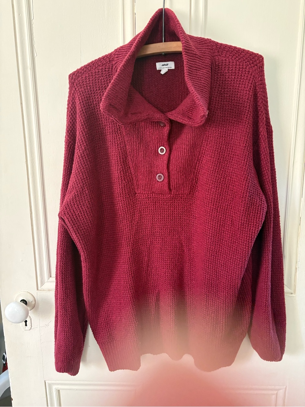 aerie Wine-Red Button-Collar Knit Turtleneck Sweater